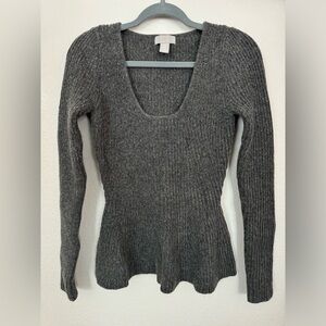 H&M rib-knit peplum sweater dark gray
